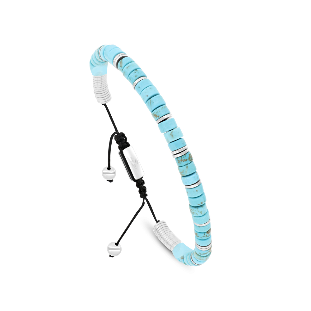 Stainless Steel Bracelet, Steel Plated And Turquoise For Men 316L