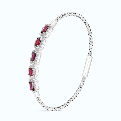 [BRC01RUB00WCZA591] Sterling Silver 925 Bangle Rhodium Plated Ruby Corundum