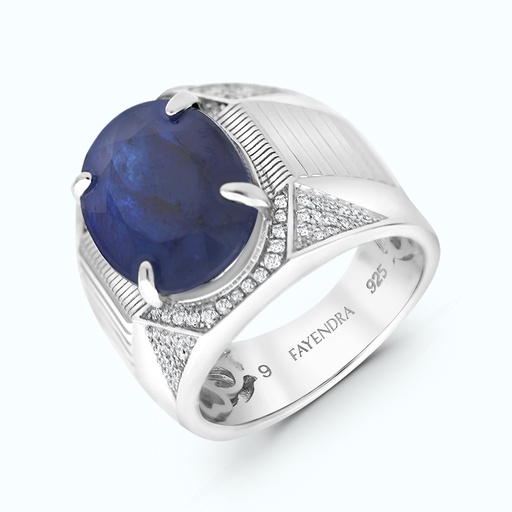 Sterling silver 925 Men Ring rhodium plated Natural Sapphire