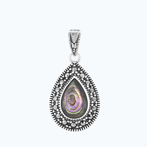 [PND04MAR00ABAA229] Sterling Silver 925 Pendant Natural Blue Shell Marcasite Stones