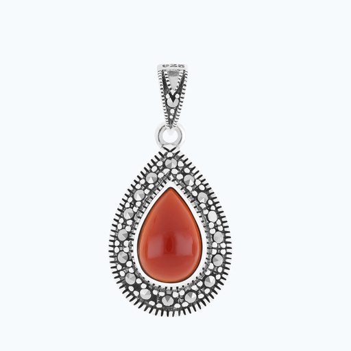 [PND04MAR00RAGA229] Sterling Silver 925 Pendant Natural Aqiq Marcasite Stones