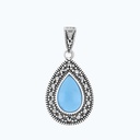 Sterling Silver 925 Pendant Natural Processed Turquoise Marcasite Stones