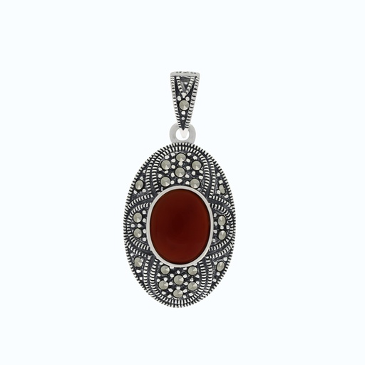 [PND04MAR00RAGA243] Sterling Silver 925 Pendant Natural Aqiq Marcasite Stones