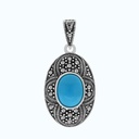 Sterling Silver 925 Pendant Natural Processed Turquoise Marcasite Stones