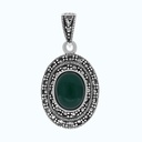 Sterling Silver 925 Pendant Natural Green Agate Marcasite Stones