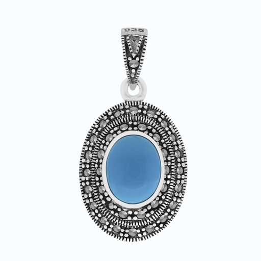 [PND04MAR00TRQA246] Sterling Silver 925 Pendant Natural Processed Turquoise Marcasite Stones