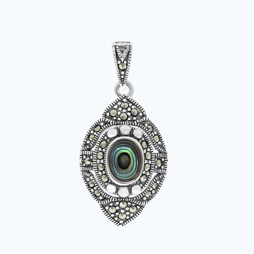 [PND04MAR00ABAA248] Sterling Silver 925 Pendant Natural Blue Shell Marcasite Stones