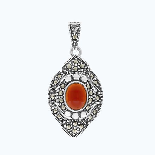 [PND04MAR00RAGA248] Sterling Silver 925 Pendant Natural Aqiq Marcasite Stones
