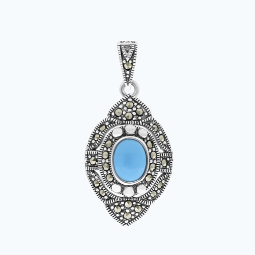[PND04MAR00TRQA248] Sterling Silver 925 Pendant Natural Processed Turquoise Marcasite Stones