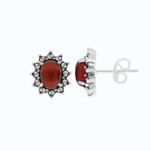 [EAR04MAR00RAGA174] Sterling Silver 925 Earring Natural Aqiq Marcasite Stones