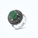 Sterling Silver 925 Ring Natural Green Agate Marcasite Stones