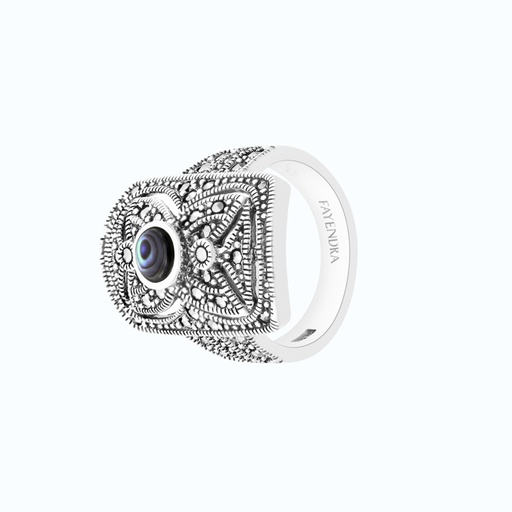 Sterling Silver 925 Ring Natural Blue Shell Marcasite Stones