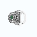 Sterling Silver 925 Ring Natural Green Agate Marcasite Stones