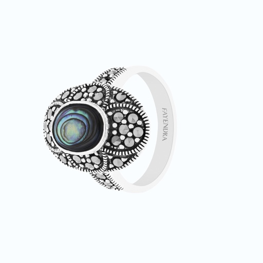 Sterling Silver 925 Ring Natural Blue Shell Marcasite Stones