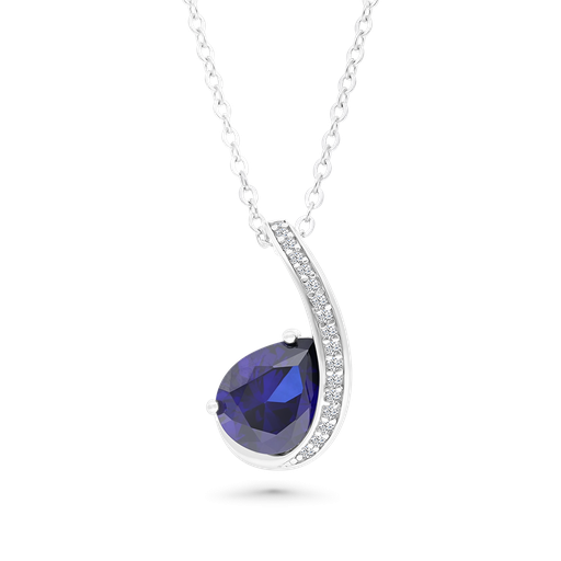 [PND01SAP00WCZA584] Sterling Silver 925 Necklace Rhodium Plated Sapphire Corundum