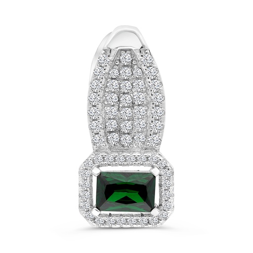 [PND01EMR00WCZA592] Sterling Silver 925 Pendant Rhodium Plated Embedded With Emerald