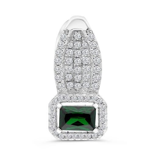 [PND01EMR00WCZA592] Sterling Silver 925 Pendant Rhodium Plated Embedded With Emerald