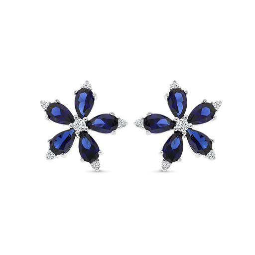 [EAR01SAP00WCZB030] Sterling Silver 925 Earring Rhodium Plated Sapphire Corundum