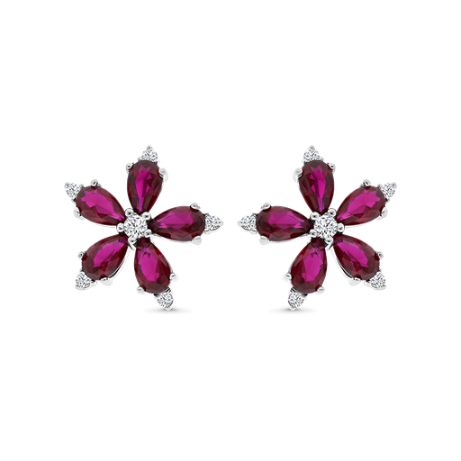 [EAR01RUB00WCZB030] Sterling Silver 925 Earring Rhodium Plated Ruby Corundum