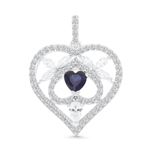 [PND01SAP00WCZA364] Sterling Silver 925 Pendant Rhodium Plated Sapphire Corundum 
