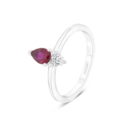 Sterling Silver 925 Ring Rhodium Plated Ruby Corundum