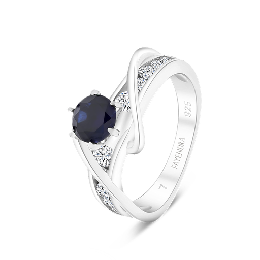 Sterling Silver 925 Ring Rhodium Plated Sapphire Corundum