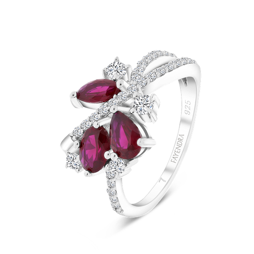 Sterling Silver 925 Ring Rhodium Plated Ruby Corundum