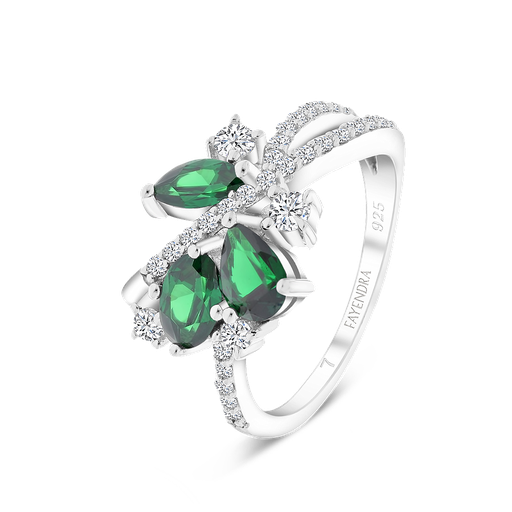 Sterling Silver 925 Ring Rhodium Plated Embedded With Emerald