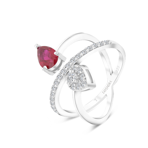 Sterling Silver 925 Ring Rhodium Plated Ruby Corundum