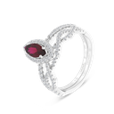 Sterling Silver 925 Ring (Twins) Rhodium Plated Ruby Corundum