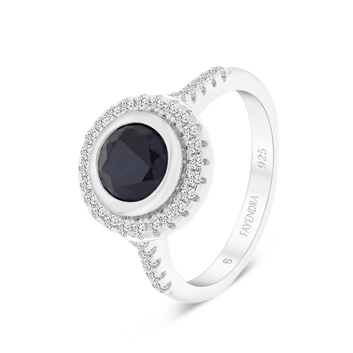 Sterling Silver 925 Ring Rhodium Plated Sapphire Corundum