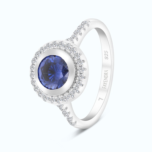 Sterling Silver 925 Ring Rhodium Plated Embedded With Tanzanite