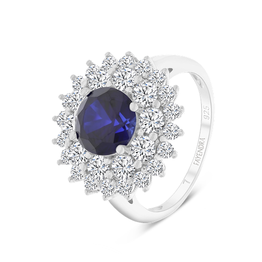 Sterling Silver 925 Ring Rhodium Plated Sapphire Corundum