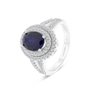 Sterling Silver 925 Ring Rhodium Plated Sapphire Corundum