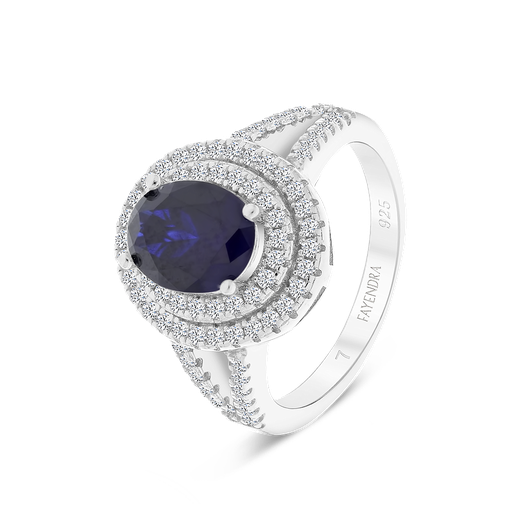 Sterling Silver 925 Ring Rhodium Plated Sapphire Corundum