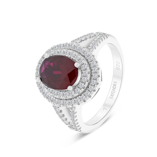 Sterling Silver 925 Ring Rhodium Plated Ruby Corundum