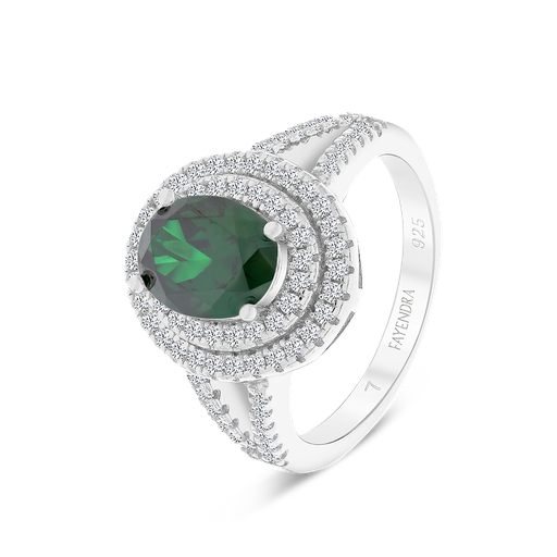 Sterling Silver 925 Ring Rhodium Plated Embedded With Emerald