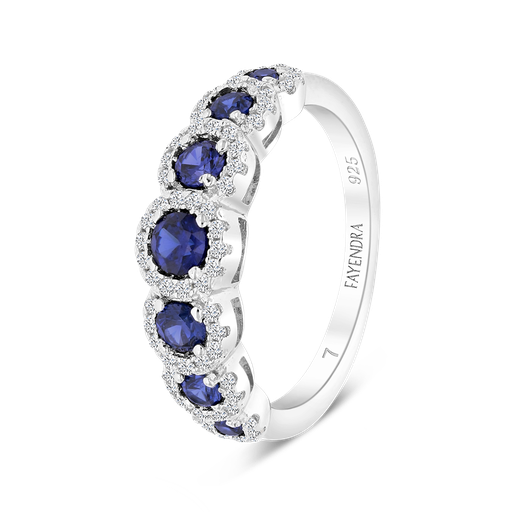 Sterling Silver 925 Ring Rhodium Plated Sapphire Corundum