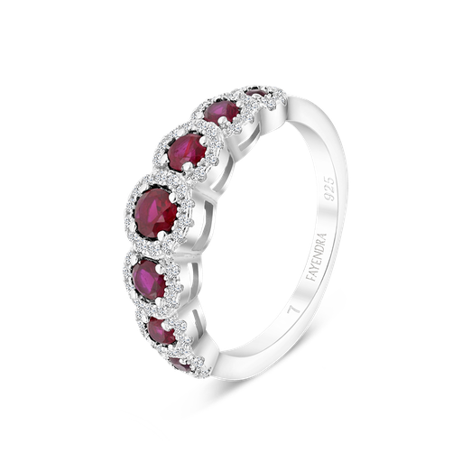 Sterling Silver 925 Ring Rhodium Plated Ruby Corundum