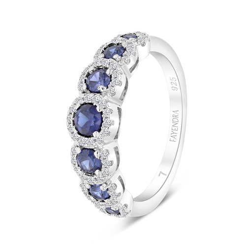 Sterling Silver 925 Ring Rhodium Plated Embedded With Tanzanite