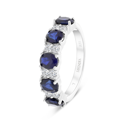 Sterling Silver 925 Ring Rhodium Plated Sapphire Corundum