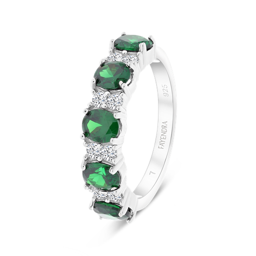 Sterling Silver 925 Ring Rhodium Plated Embedded With Emerald