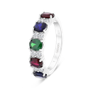 Sterling Silver 925 Ring Rhodium Plated Sapphire Corundum , Ruby Corundum , Emerald Zircon