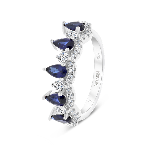 Sterling Silver 925 Ring Rhodium Plated Sapphire Corundum