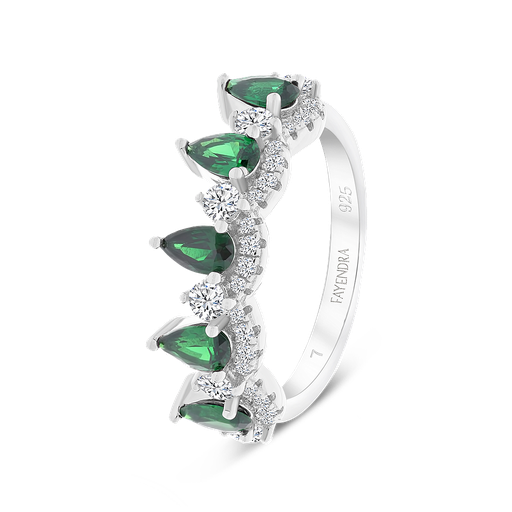 Sterling Silver 925 Ring Rhodium Plated Embedded With Emerald