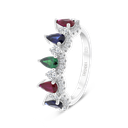 Sterling Silver 925 Ring Rhodium Plated Sapphire Corundum , Ruby Corundum , Emerald Zircon