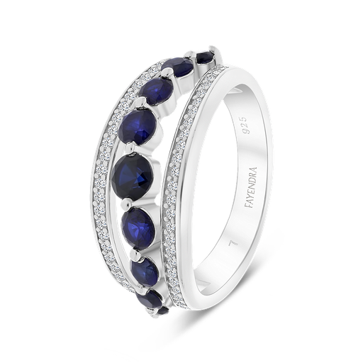 Sterling Silver 925 Ring Rhodium Plated Sapphire Corundum