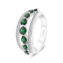 Sterling Silver 925 Ring Rhodium Plated Embedded With Emerald