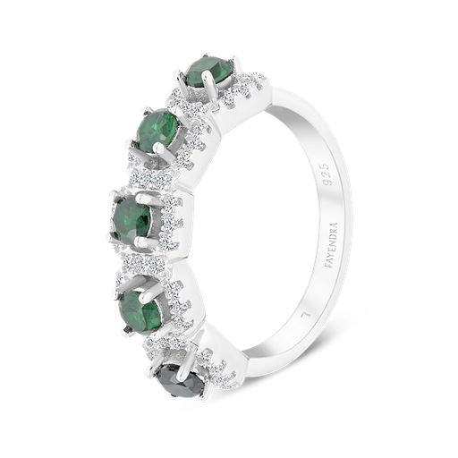 Sterling Silver 925 Ring Rhodium Plated Embedded With Emerald