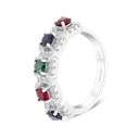 Sterling Silver 925 Ring Rhodium Plated Sapphire Corundum , Ruby Corundum , Emerald Zircon